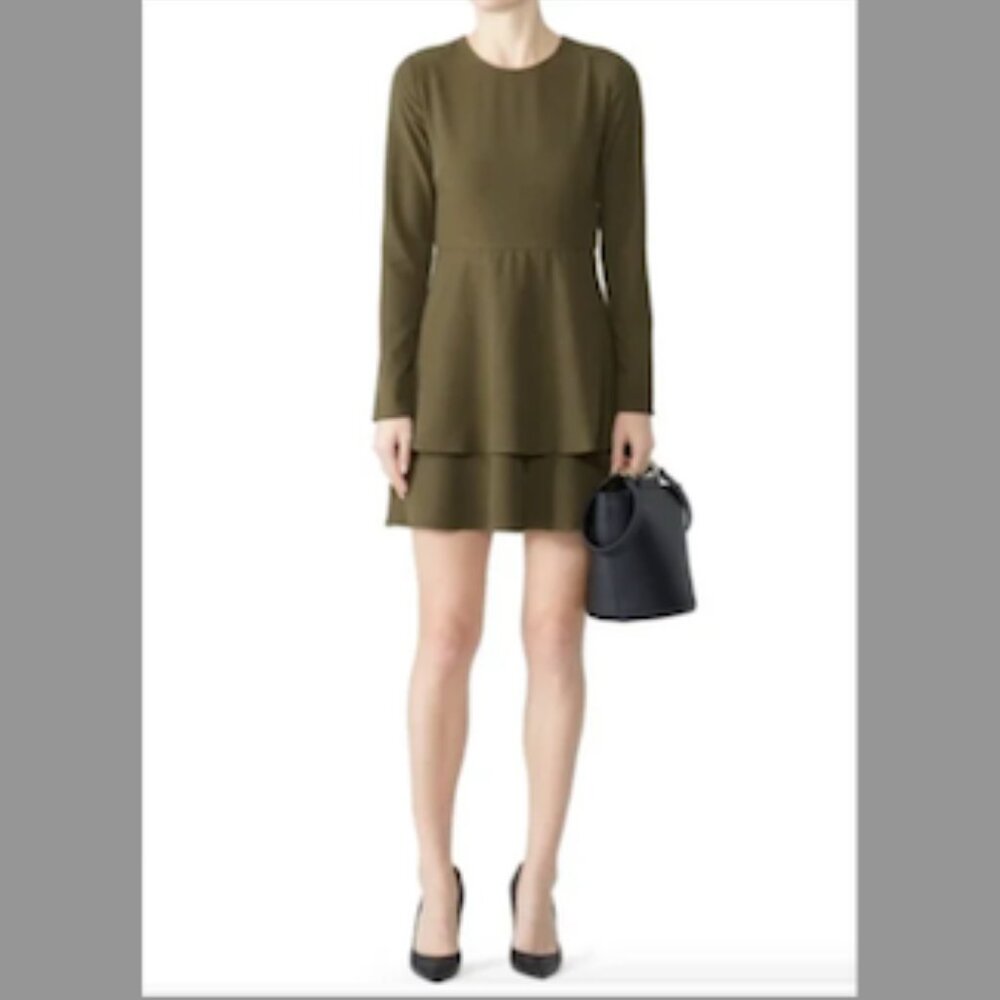 Hutch Olive Cami Dress 10 Green Women's Long Sleeve Tiered Skirt